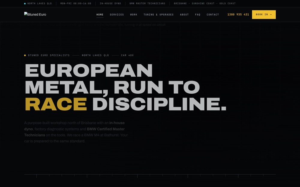 Screenshot of the Btuned website
