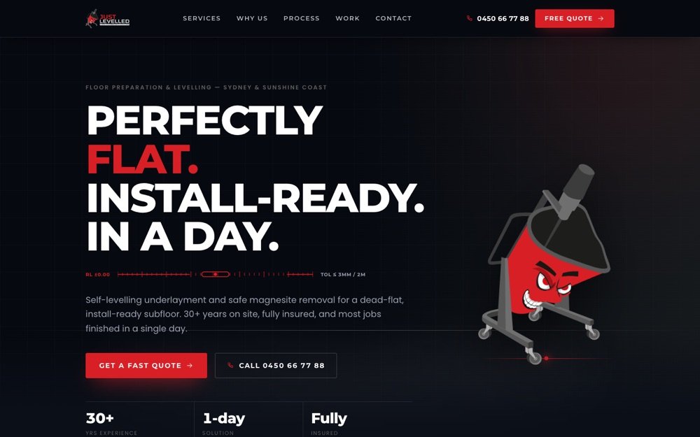 Screenshot of the Just Levelled website