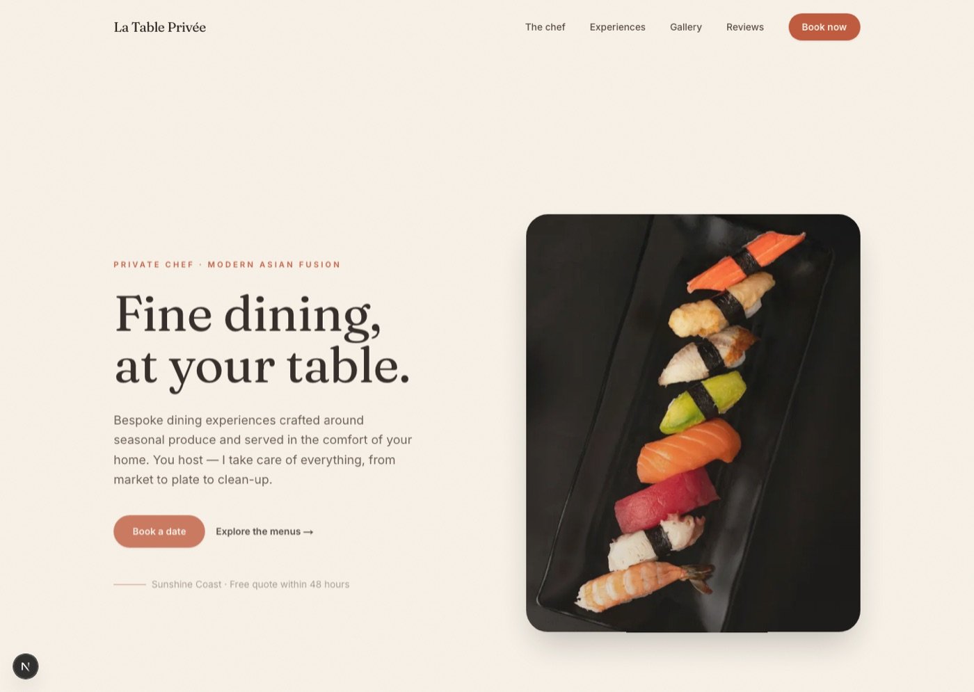 Screenshot of the La Table Privée website